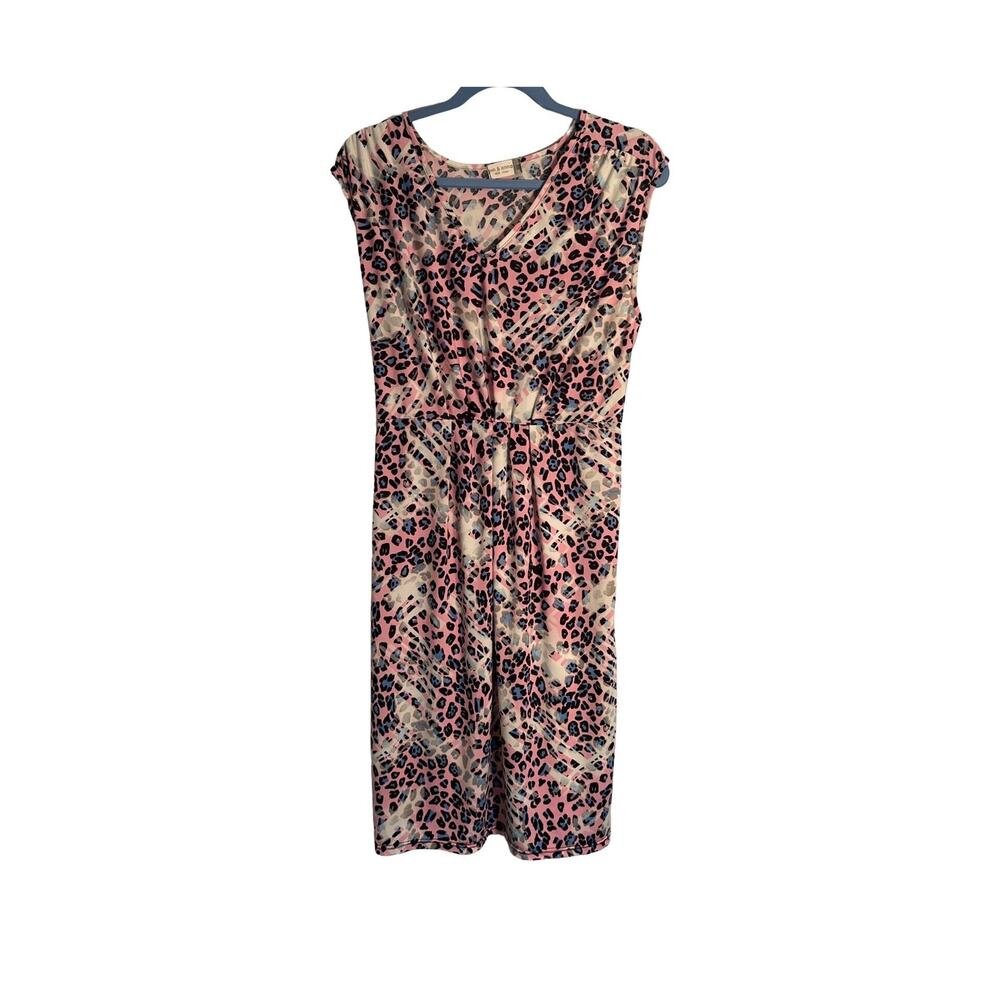 Jon & Anna Dress Womens XL Pink Black Animal Print Sleeveless Midi Casual Chic